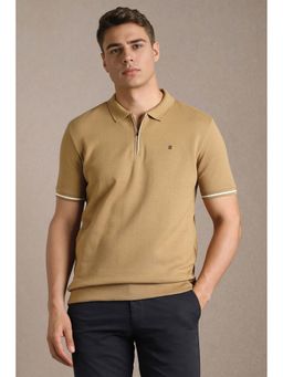 Louis Philippe - Beige Solid Slim Polo T-Shirt
