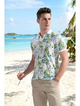 Louis Philippe - White Printed Slim Polo T-Shirt