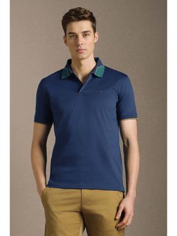Louis Philippe - Navy Blue Solid Slim Polo T-Shirt