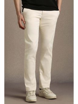 Louis Philippe - Cream Solid Slim Trouser