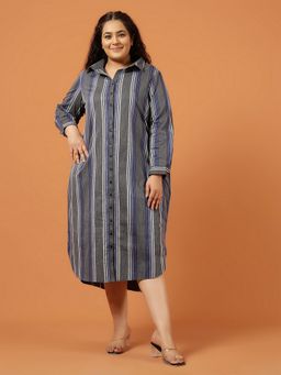 Amydus - Grey Collar Neck Full Sleeves Dress