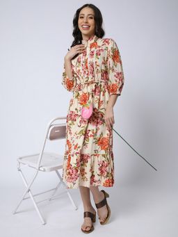 R&B - Ivory Mandarin Neck Balloon Sleeve Dress