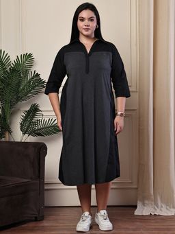 theRebelinme - Black Collar Neck Three Fourth Sleeves Dress