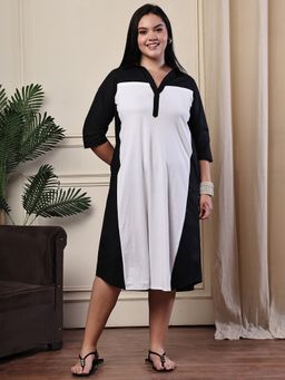 theRebelinme - White Collar Neck Three Fourth Sleeves Dress