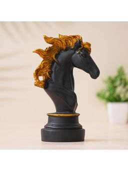 eCraftIndia - Polyresin Black & Golden Horse Head Statue Animal Figurine Decorative Showpiece