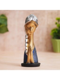 eCraftIndia - Silver and Golden Polyresin Handcrafted Women Praying Statue Human Figurine