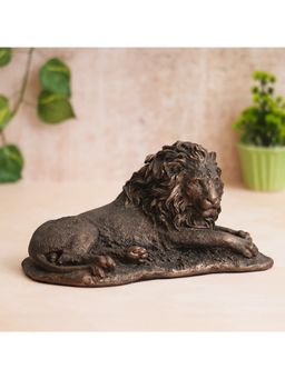 eCraftIndia - Rustic Gold Forest King Lion Statue Sitting on Rock