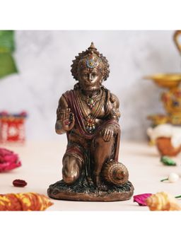 eCraftIndia - Rustic Gold Blessing Hanuman Statue Sitting with Gada