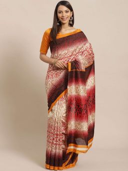 Sareemall - Beige Printed Saree Unstitched Blouse