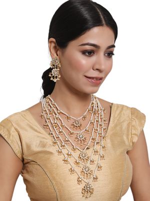 Buy Aatmana Gold Plated White Kundan Studded & Pearl Beaded Jewellery ...