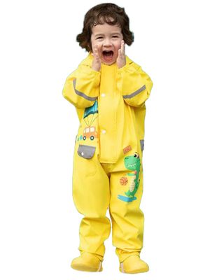 Little Surprise Box Bright Yellow 3d Dino Theme Raincoat for Kids main image 1