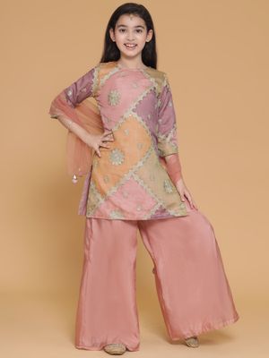 PICCOLO Multi-Color Embroidered Kurta with Palazzo with Dupatta