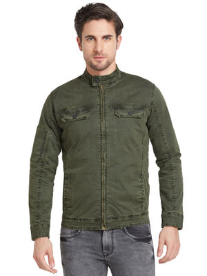 Olive Regular Fit Long Sleeves Men's Jacket by Being Human Clothing