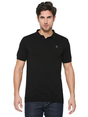 Black Slim Straight Fit Men's Polo T-Shirt by Being Human Clothing main image 1