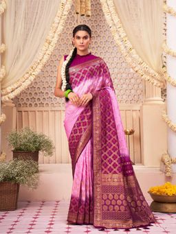 Odette - Pink Raw Silk Saree with Unstitched Blouse