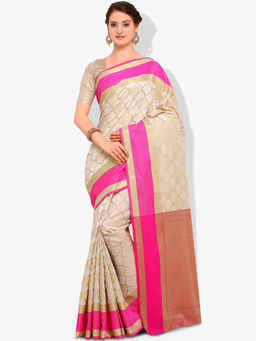 Stylee LIFESTYLE - Beige Banarasi Silk Jacquard Saree
