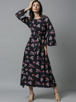 RAREISM - Black Printed Midi Dress