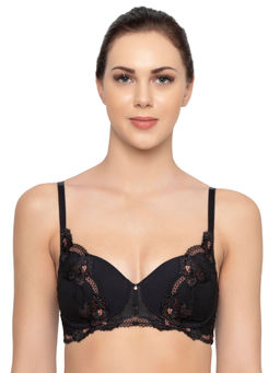 Triumph - Astra Luxury Lace Embroidery Padded Wireless Rose Lace Bra Black