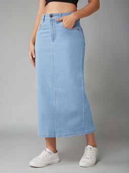 DOLCE CRUDO - Blue Solid Straight Denim Skirt