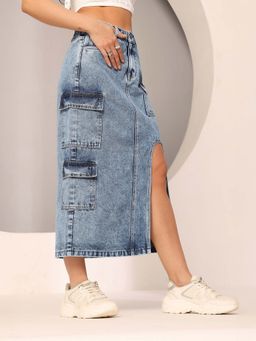 DOLCE CRUDO - Blue Solid Straight Denim Skirt