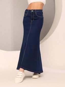 DOLCE CRUDO - Blue Solid Flared Denim Skirt