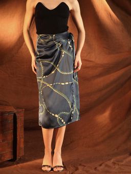 Kazo - Blue Printed Wrap Skirt