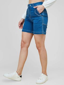 LIFE WITH POCKETS - Blue Solid Relaxed Shorts