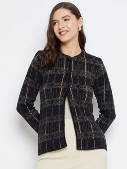 ZIGO - Women Winterwear Check Black Woollen Cardigan