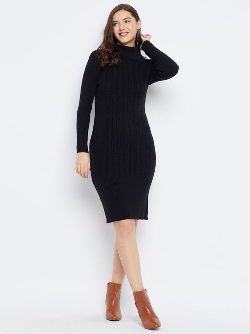navy blue dress for baby girl Black Knitted Dress: Winter Slim Fit Sweater – 98degreenorth main image 1