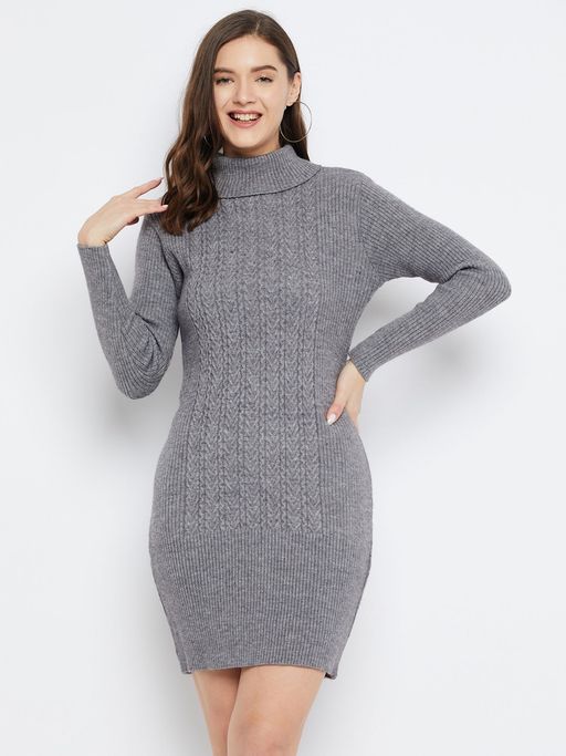 Buy Zigo Women Winterwear Solid D Grey Woollen Dress Online