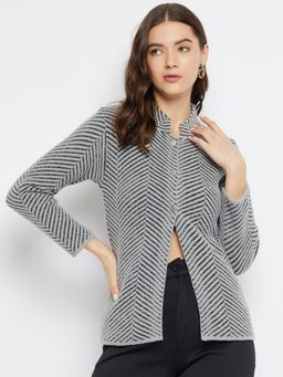 ZIGO - Women Winterwear Self Design Grey Woollen Cardigan