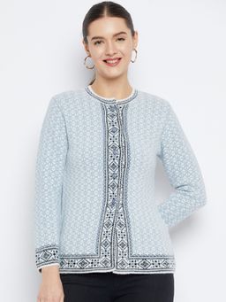 ZIGO - Women Winterwear Self Design Sky Woollen Cardigan