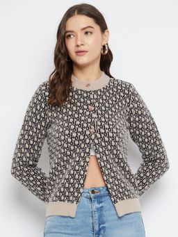 ZIGO - Women Winterwear Self Design Black Woollen Cardigan