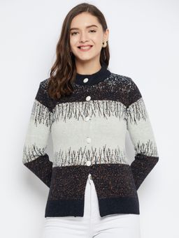 ZIGO - Women Winterwear Self Design Black Woollen Cardigan