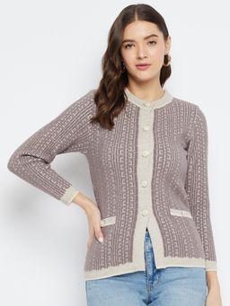 ZIGO - Women Winterwear Self Design Beigh Woollen Cardigan