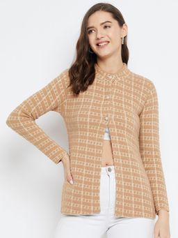 ZIGO - Women Winterwear Self Design Camal Woollen Cardigan