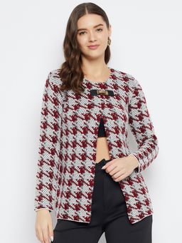 ZIGO - Women Winterwear Self Design Maroon Woollen Cardigan