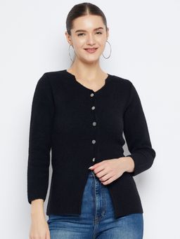 ZIGO - Women Winterwear Solid Black Woollen Cardigan
