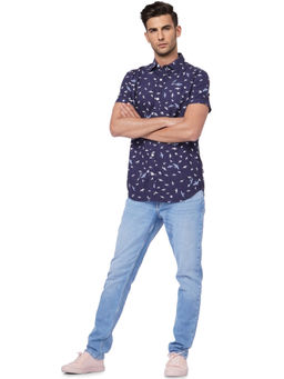 Jack & Jones - Blue Printed Half Sleeves Shirt