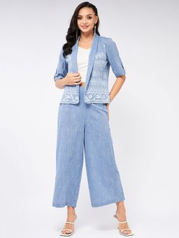 Pannkh - Womens Chambray Printed Jacket with Matching Pant (Set of 2)