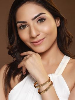 Priyaasi - Pink and White Stone Studded Gold-Plated Bangles (Set of 2) (2.4)