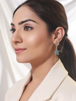Priyaasi - Textured Box Blue Star Drop Rose Gold-Plated Earrings