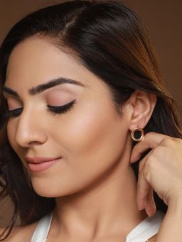 Priyaasi - Round Black Rose Gold-Plated Stud Earrings