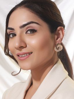 Priyaasi - Textured Tri-Rings Rose Gold-Plated Stud Earrings