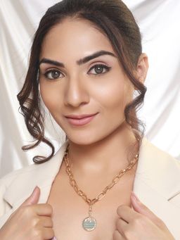 Priyaasi - Striped Disc Link Chain Gold-Plated Necklace