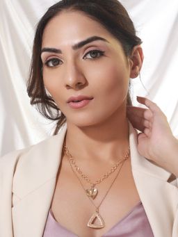 Priyaasi - Dual-Layer Triangular Heart Drop Link Style Gold-Plated Necklace