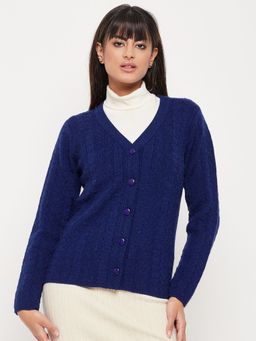 Madame - Self Design Navy Blue Cardigan