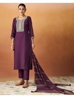 Anveri Textiles - Purple Women's Festive Kurta with Pant and Dupatta