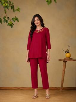 Bani Women - Red Floral Embroidered Co-ord