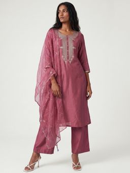 max - Women Pink Straight Embroidered Kurta with Pant and Dupatta